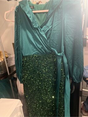 Emerald Green Sequin Wrap Dress